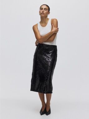 H&M Black Sequin Midi Skirt